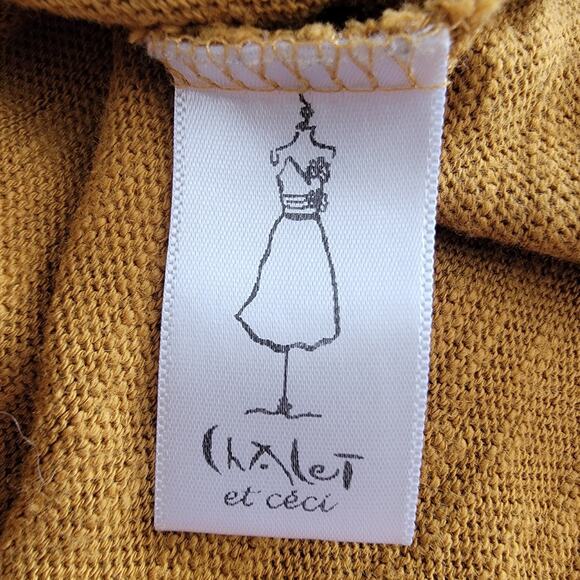 Chalet Boho Tunic Top Boxy Mustard Yellow Sz L USA 100% Cotton Cottage Lagenlook - Picture 6 of 7